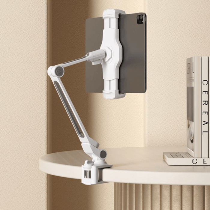 Universal Tablet Mount – Aluminum Long Arm 360° iPad Holder (White) - Macfixit Australia