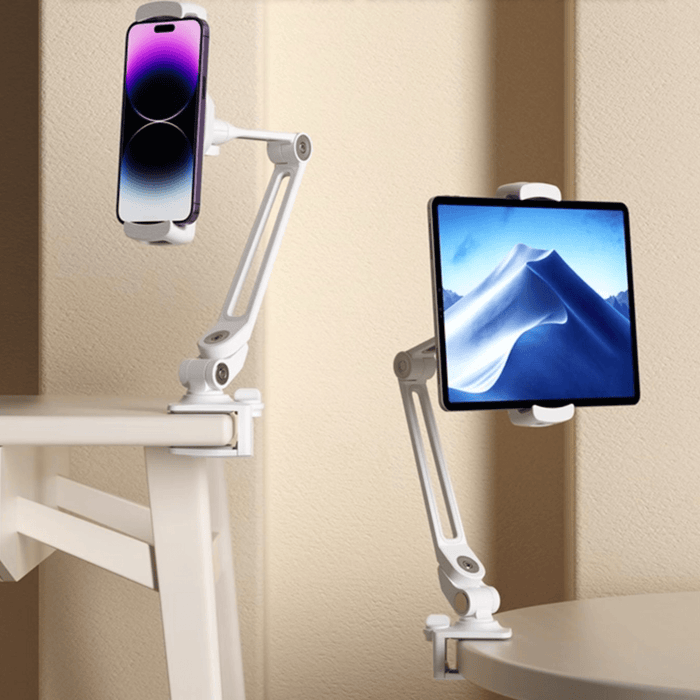 Universal Tablet Mount – Aluminum Long Arm 360° iPad Holder (White) - Macfixit Australia