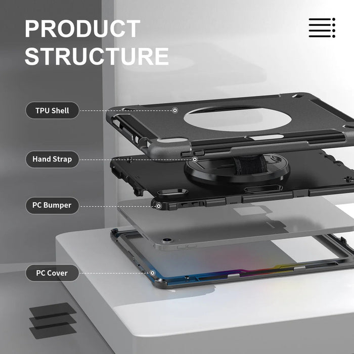 USP Rugged Apple iPad Air (11") (M3/M2)/ iPad Air (10.9") (5th/4th Gen)/ iPad Pro (11") (6th/5th/4th/3rd Gen) Case Black - Built - in - Kickstand - Macfixit Australia