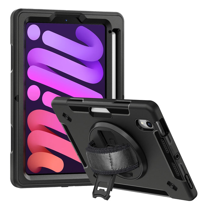 USP Rugged Apple iPad Mini (8.3") (6th Gen) Case with Sling Black - Built - in - Kickstand, Adjustable Hand Strap, Shoulder Strap, Pen Holder, DropProof - Macfixit Australia