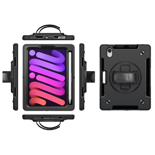 USP Rugged Apple iPad Mini (8.3") (6th Gen) Case with Sling Black - Built - in - Kickstand, Adjustable Hand Strap, Shoulder Strap, Pen Holder, DropProof - Macfixit Australia