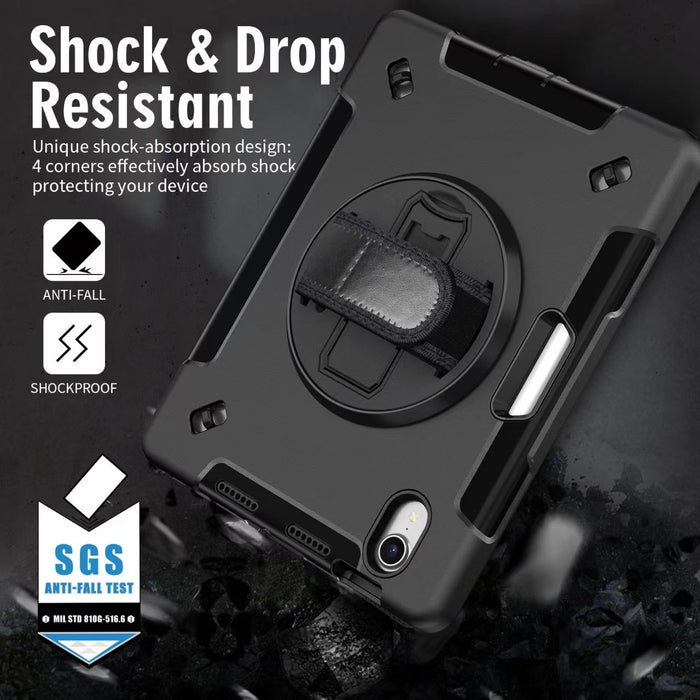 USP Rugged Apple iPad Mini (8.3") (6th Gen) Case with Sling Black - Built - in - Kickstand, Adjustable Hand Strap, Shoulder Strap, Pen Holder, DropProof - Macfixit Australia