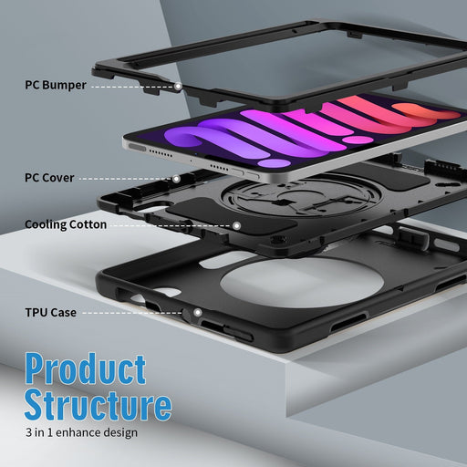 USP Rugged Apple iPad Mini (8.3") (6th Gen) Case with Sling Black - Built - in - Kickstand, Adjustable Hand Strap, Shoulder Strap, Pen Holder, DropProof - Macfixit Australia