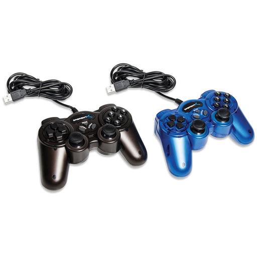 Sabrent 12-Button USB 2.0 Game Controllers 2-Pack - Blue, One Black