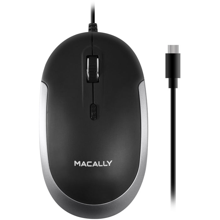 Macally Silent USB Type C Mouse Wired for Apple Mac, Slim & Compact Mice Design & Optical Sensor & DPI Switch 800-1200-1600-2400, Small for Easy Travel
