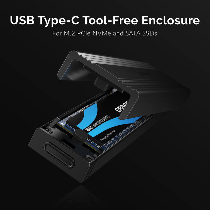 Sabrent USB 3.2 Type-C Tool-Free Enclosure for M.2 PCIe NVMe and SATA SSDs