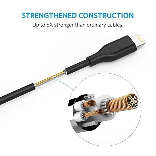 Anker PowerLine II 30cm 1ft Short Lightning Cable, MFi Certified for iPhone Xs-XS Max-XR-X 8-8 7-7 6-6 Plus 5S - Black