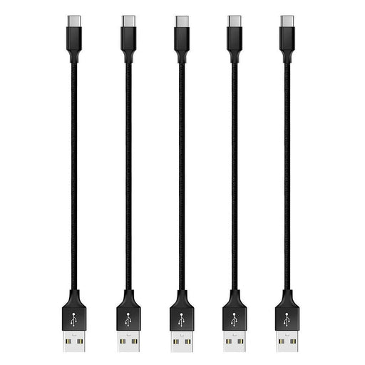 6-Inch Type C to USB 2.0 Nylon Braided Fast Charging Cable Charger Cord Compatible with Galaxy, Note, Pixel 5-Packs - Black
