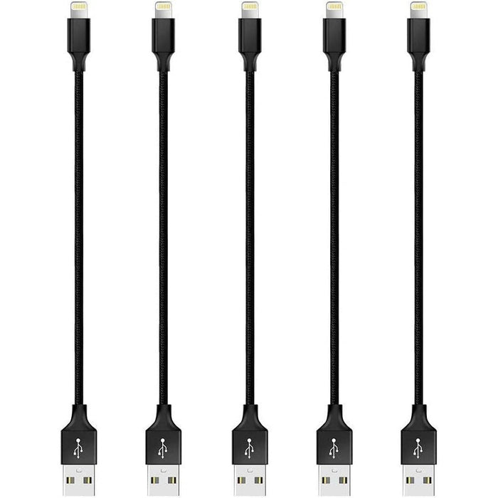 Macfixit Short Lightning Cable, Cord Charger, 5-Packs, 15 cm - Black