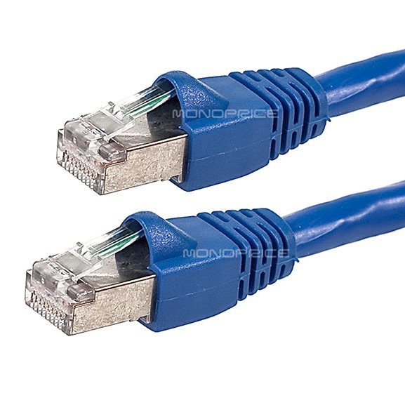 Monoprice 24AWG Cat6A 500MHz STP Ethernet Bare Copper Network Blue - 30cm Patch Cable Lead