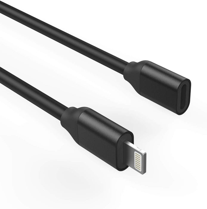 Lightning Extension 8 Pin Extender Dock Cable for all iPhone models Black Video Audio Data and Charging - 90cm
