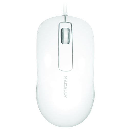 Macally 3-Button Optical USB Wired Computer Mouse 5-Foot Cord, Compatible with PCs, Apple Macs, Desktops, Laptops - White