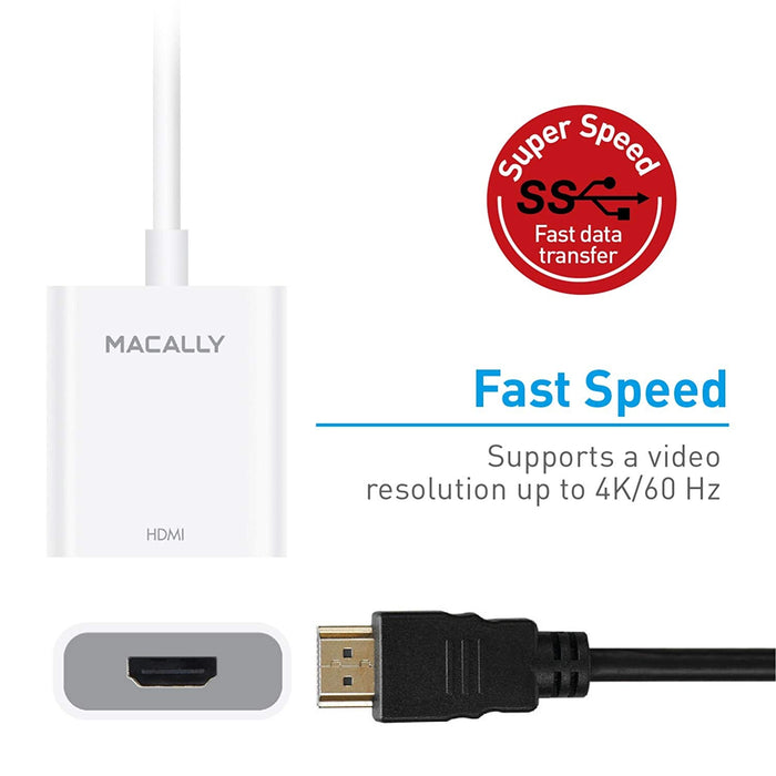 Macally USB-C to HDMI Adapter 4K-60Hz - Thunderbolt 3 Compatible Converter for USB Type C