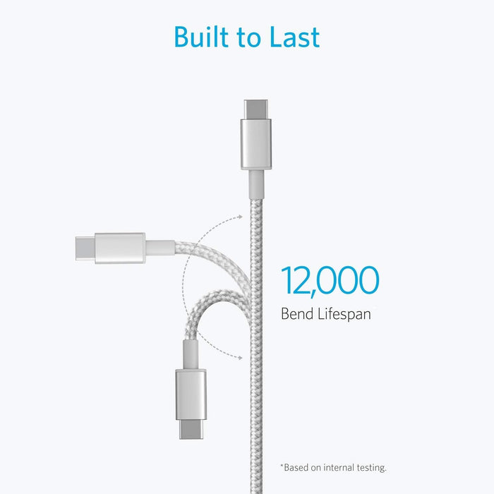 Anker New Nylon to USB C Cable,1.8 m, 60W, 2-Pack - Silver