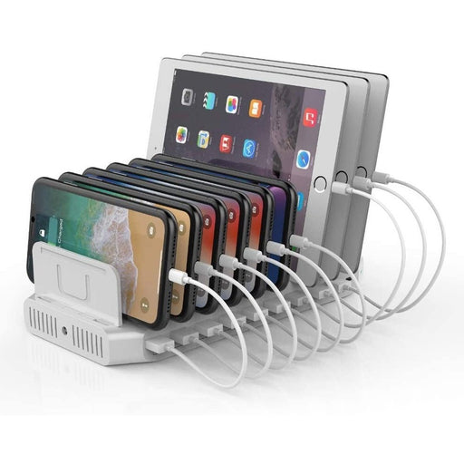 Unitek 160W 10-Port USB Quick Charger Dock for iPads iPhones with Power Delivery that will charge all Pro and Macbook Air made after 2015 - White