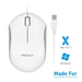 Macally USB Wired Computer Mouse 3 Button, Scroll Wheel, 5 Foot Long Cord, Windows PC Compatible, Apple MacBook Pro-Air, iMac, Mac Mini, Laptops - White