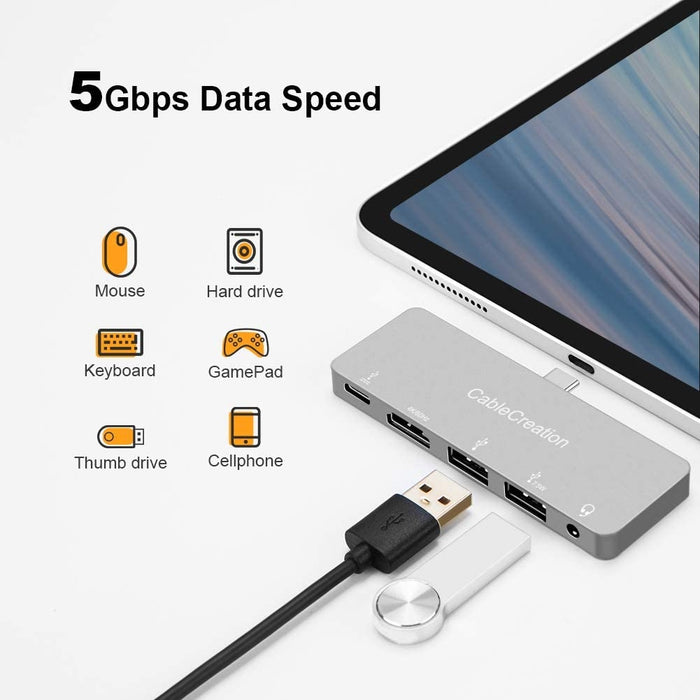 CableCreation 5 in 1 Hub with 4K@60Hz HDMI HDR, 2 USB 3.0, 3.5mm Audio 100W PD, Aluminum USB-C Dock Adapter for New iPad Pro, MacBook Pro and More