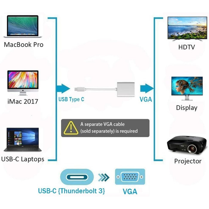 USB-C Thunderbolt 3 to VGA Adapter, Converter Compatible with Pro, New MacBook, MacBook Air 2018, Dell XPS 13-15, Surface Book 2 and More - Silver