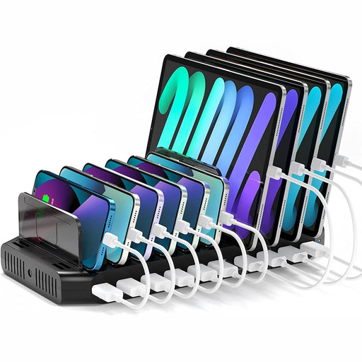 Unitek 10 Port USB 96W Charging Station for Multiple Devices, Charger Organizer Stand Dock with Dividers, Quick Charge 3.0 Compatible for Smartphone, Tablet, iPad and Other Electronics