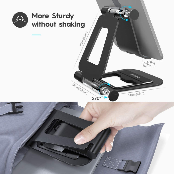 Nulaxy A5 Stand, Fully Foldable Tablet Holder Cell Phone Stand Compatible with All Tablets and Mobile Phones - Heavy Duty Black