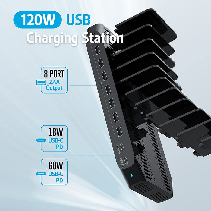 Unitek 120W 10-Port Type-C PD Charging Station with 2 Power Delivery for Multiple Devices