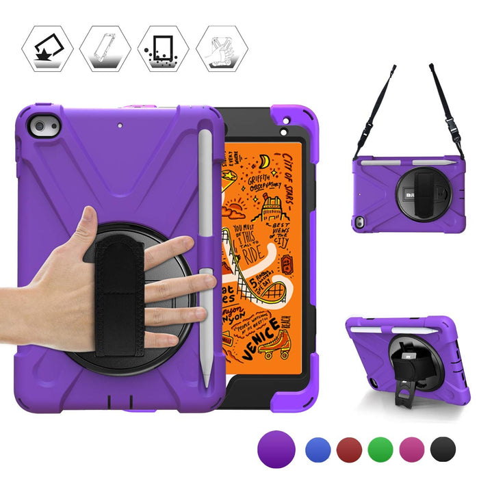 Breacn 5 Case,iPad 4 Case, Heavy Duty Shockproof Protective Rugged Case with Pencil Holder, Hand Strap, Kickstand, Shoulder Strap iPad Mini 5th-4th Generation 7.9 Inch for Kids - Purple