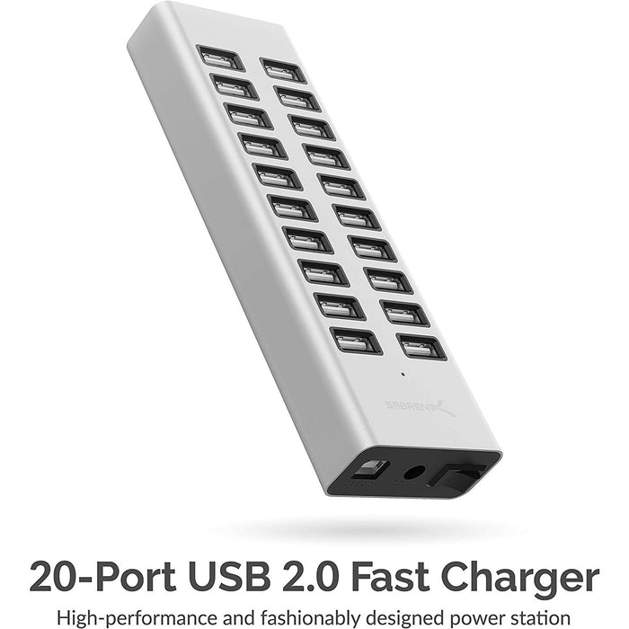 Sabrent 90W 20-Port USB 2.0 Fast Charger - Silver