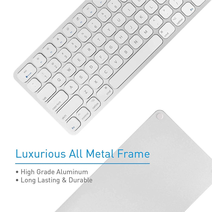 Macally Bluetooth Wireless Keyboard, Slim Full-Size Metal Frame & Extended Numeric Keypad - Silver