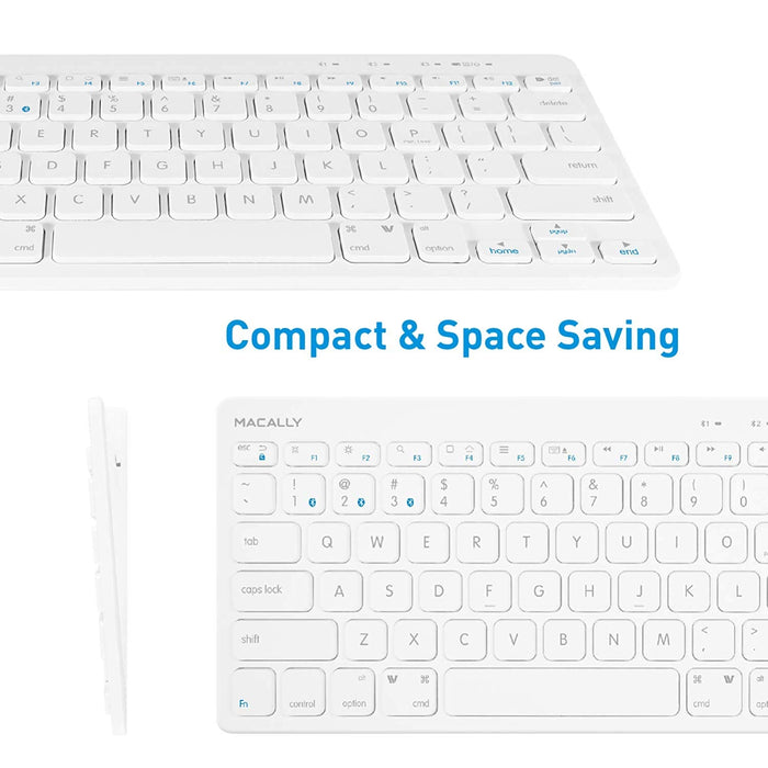 Macally Compact Wireless Bluetooth Keyboard Features a Built-in Stand & Multi-Device Sync Compatible with Apple Mac, iMac, MacBook Pro-Air, iPhone, iPad - White