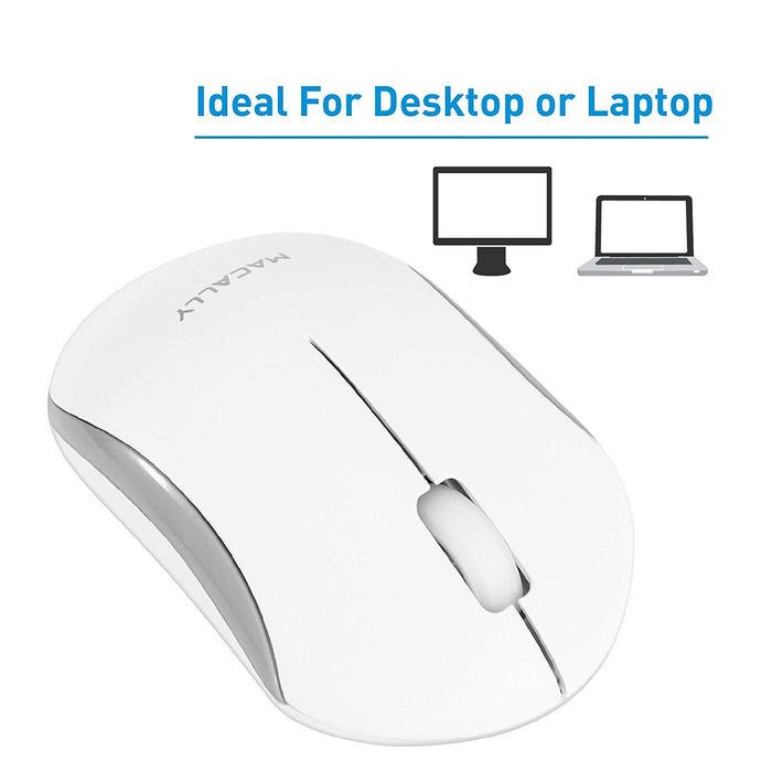 Macally RF Wireless Computer Mouse 3 Button, Scroll Wheel, 2.4ghz Dongle Receiver, Compatible with Windows PC, Apple MacBook Pro-Air, iMac, Mac Mini, Laptops - White