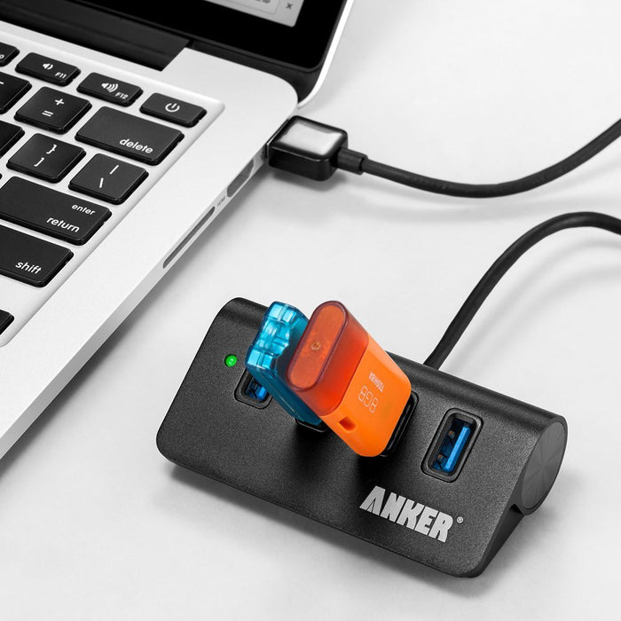 Anker® 4-Port Portable Aluminum Hub with 2-Foot USB 3.0 Cable Carbon