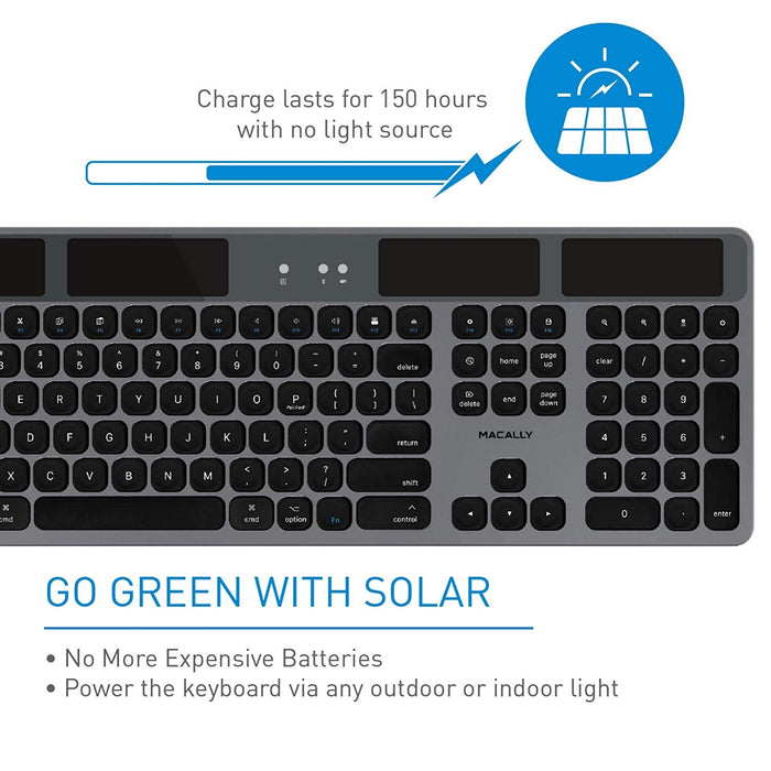 Macally Solar Powered Rechargeable Slim Bluetooth Keyboard for Mac - Space Gray