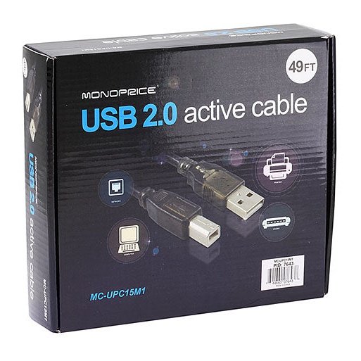 15M USB 2.0 A to B Male Active Cable