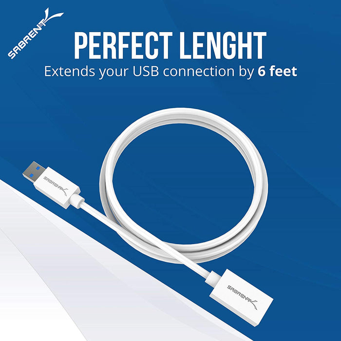 Sabrent 22AWG USB 3.0 Extension Cable A-Male to A-Female, 1.8M - White