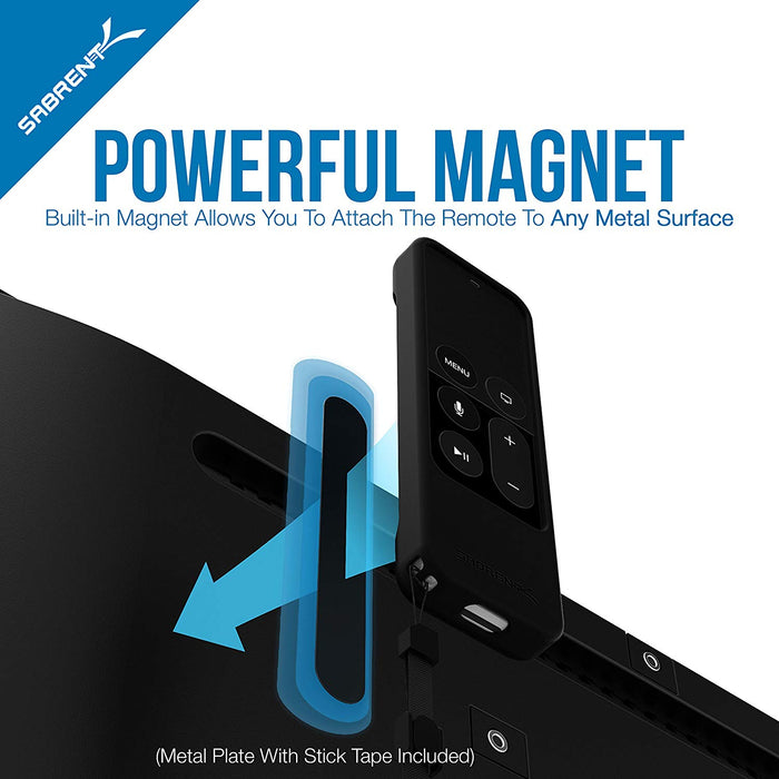Sabrent Apple TV Remote Shockproof Case with Magnetic Mount Holder - Black
