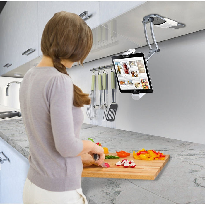 CTA Digital 2-in-1 Kitchen Tablet Stand Adjustable Wall Mount - for iPad 2018-iPad Pro 12.9-iPad mini-Galaxy Tab S3 and more