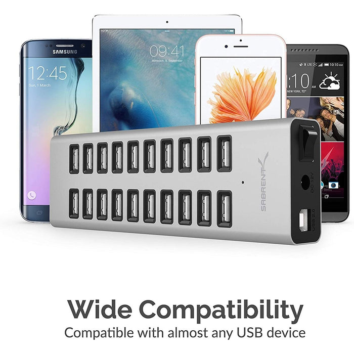 Sabrent 90W 20-Port USB 2.0 Fast Charger - Silver