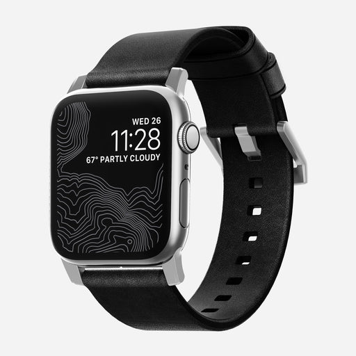 Nomad Modern Strap 40mm, Black leather, Silver Hardware - Designed for Apple Watch Series 4