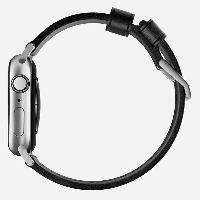 Nomad Modern Strap 40mm, Black leather, Silver Hardware - Designed for Apple Watch Series 4