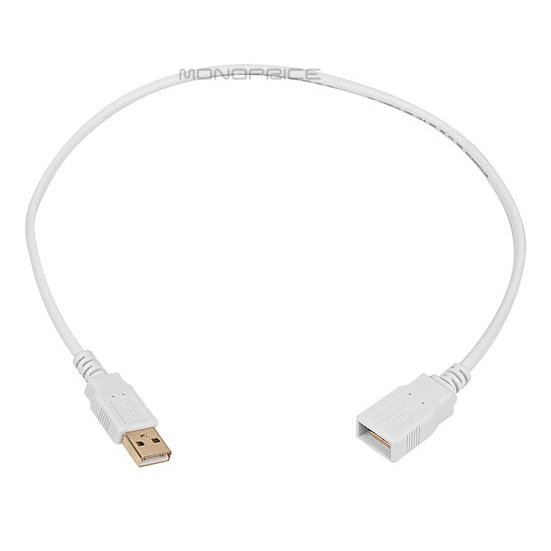 45cm USB 2.0 Male to A Female Extension 28/24AWG Cable Gold Plated - WHITE