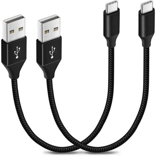 Short USB-C to USB-A 4A Charging Cable - Black - 30 cm / 1ft 2 Pack