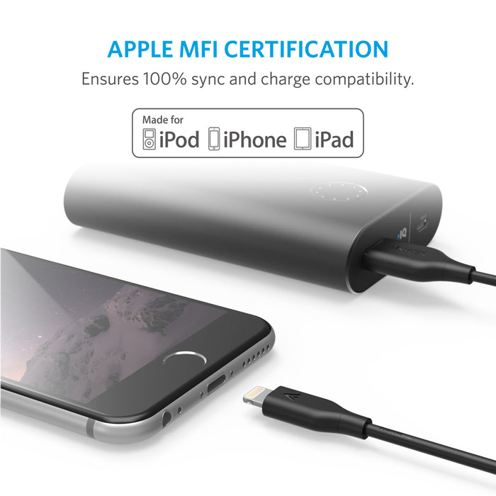 Anker PowerLine Apple MFi Certified Lightning Cable for iPhone & iPad - 1.8m Black