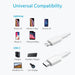 Anker USB to Lightning Apple MFi Certified Cable, Powerline II iPhone X-XS-XR-XS Max 8-8 Plus, Supports Power Delivery for Use with Type C Chargers , 1.8 m - White