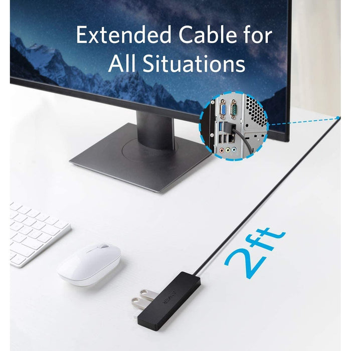 Anker 4 - Port USB 3.0 Hub, Ultra - Slim Data USB Hub with 0.6 m Extended Cable (Charging Not Supported) - Black - Macfixit Australia