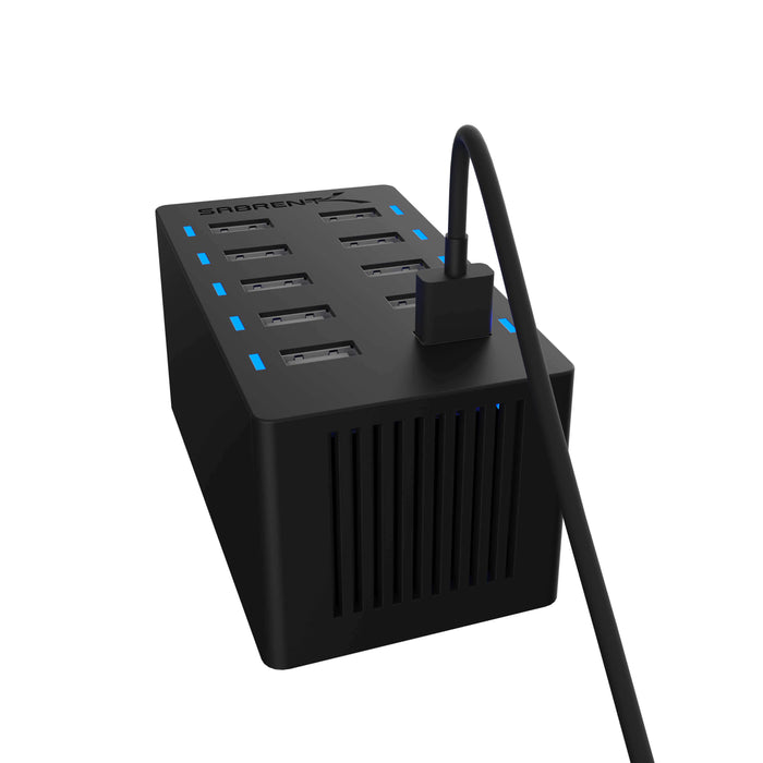 Sabrent Smart Desktop Charger With Rapid Charging Technology 10 Port USB 60 Watt 12 Amp - Black