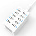 Sabrent Smart Desktop Charger With Rapid Charging Technology 10 Port USB 60 Watt 12 Amp - White