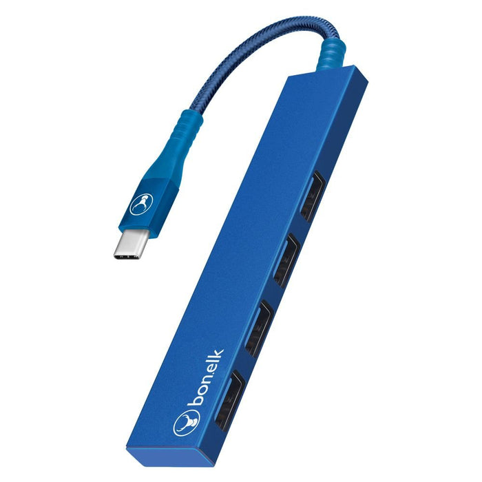 Bonelk Long - Life USB - C to 4 Port USB 3.0 Slim Hub (Blue) - Macfixit Australia
