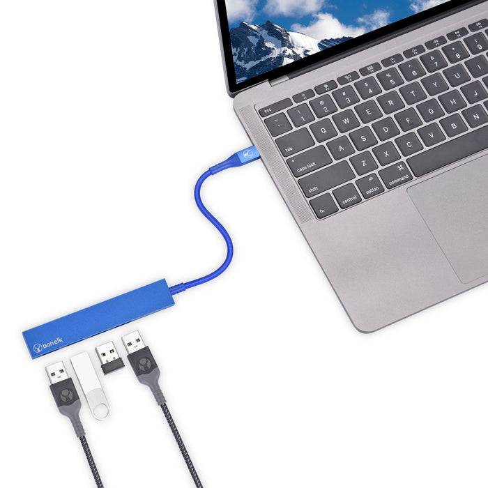 Bonelk Long - Life USB - C to 4 Port USB 3.0 Slim Hub (Blue) - Macfixit Australia