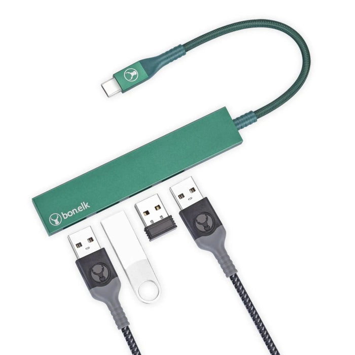 Bonelk Long - Life USB - C To 4 Port USB 3.0 Slim Hub (Green) - Macfixit Australia