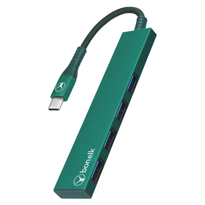 Bonelk Long - Life USB - C To 4 Port USB 3.0 Slim Hub (Green) - Macfixit Australia